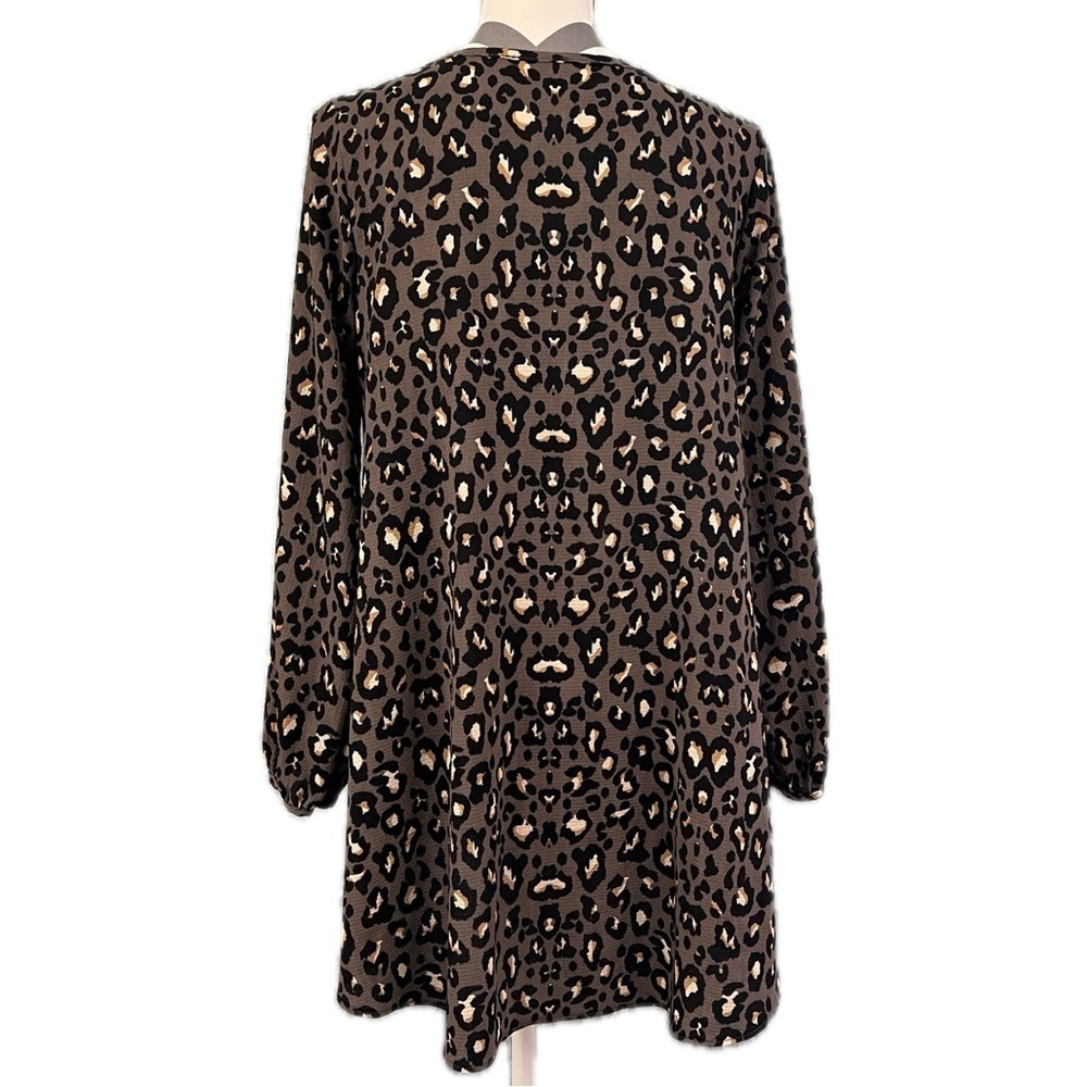 Leopard Print Tunic Blouse Size S Oversized V-Neck Long Sleeve Boho Casual - Picture 7 of 10